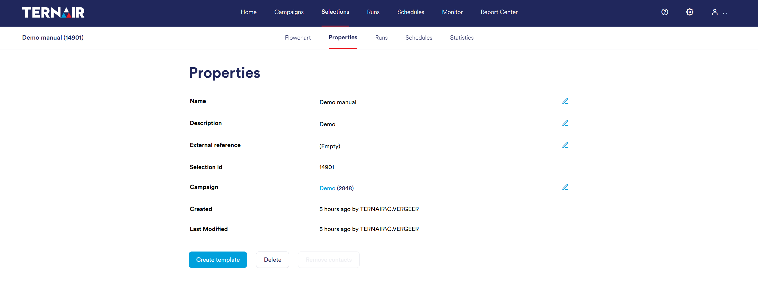 Selectie template maken | Ternair Campaign