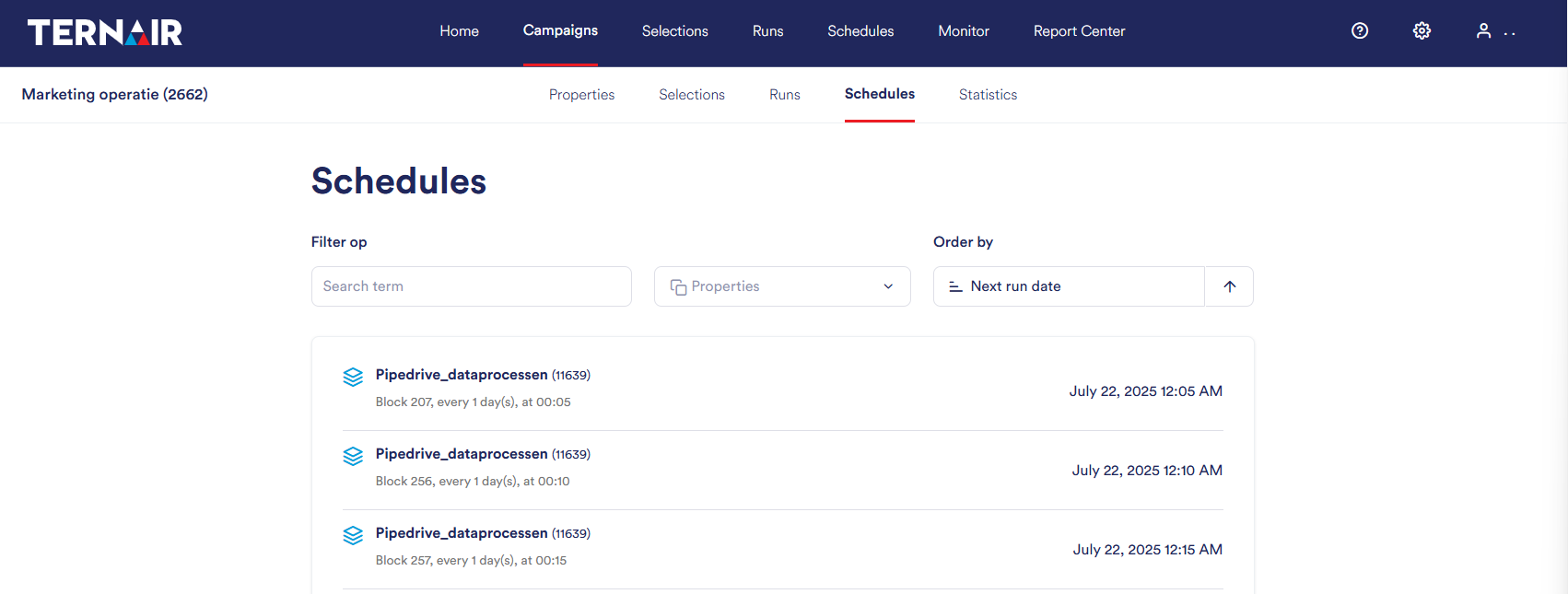 Campaigns schedules | Ternair Campaign