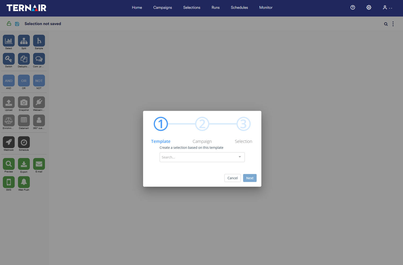 Creeer selectie op basis van template | Ternair Campaign