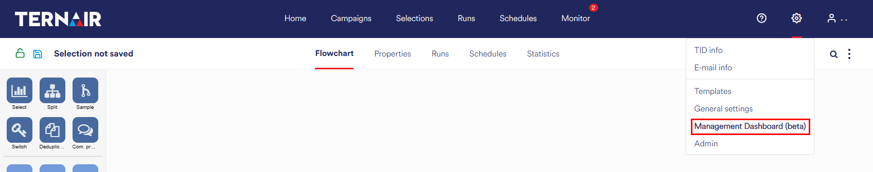 Menu Management dashboard | Ternair Campaign