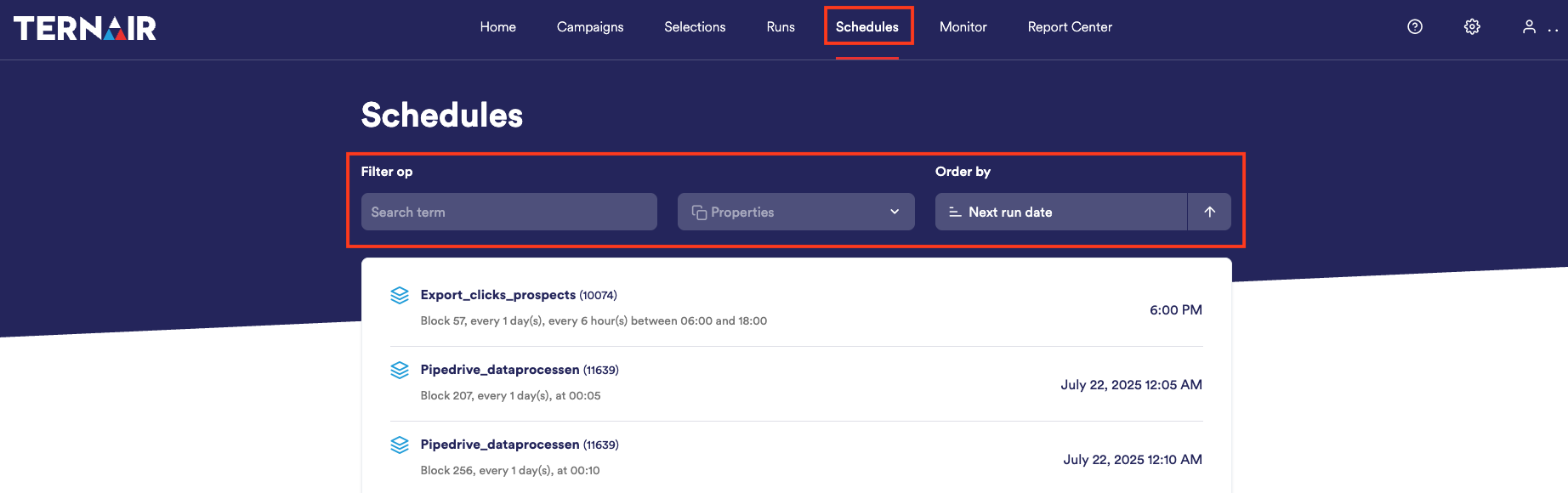 Schedules search | Ternair Campaign