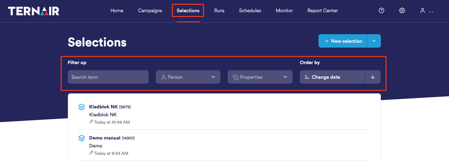 Selections search | Ternair Campaign