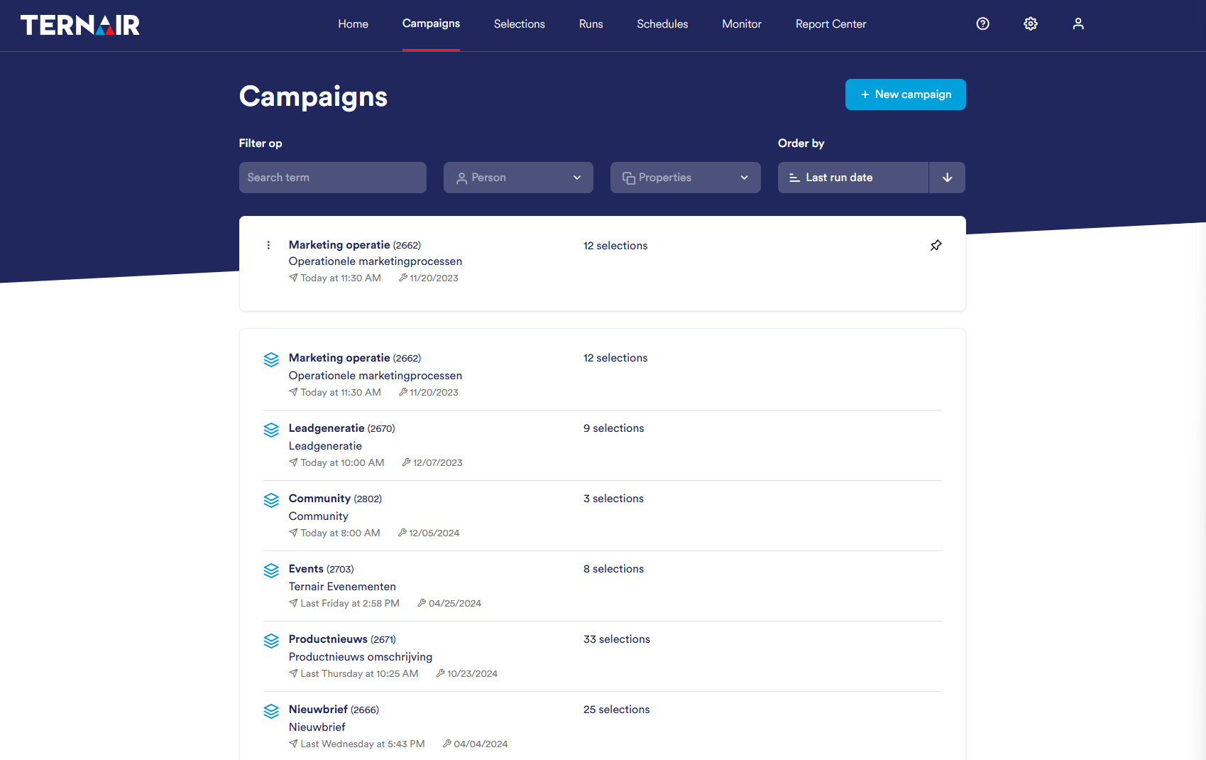 Campagne overzicht | Ternair Campaign