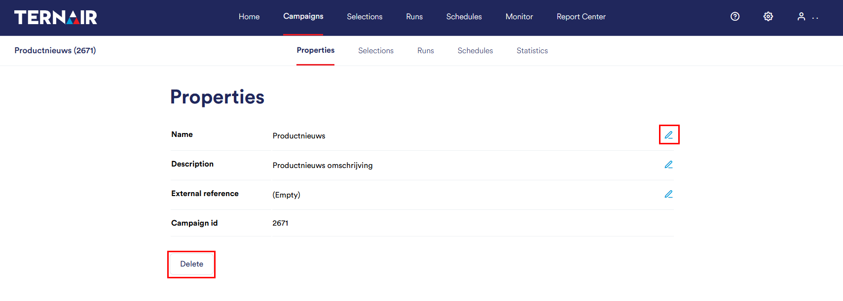 Campaign properties | Ternair Campaign