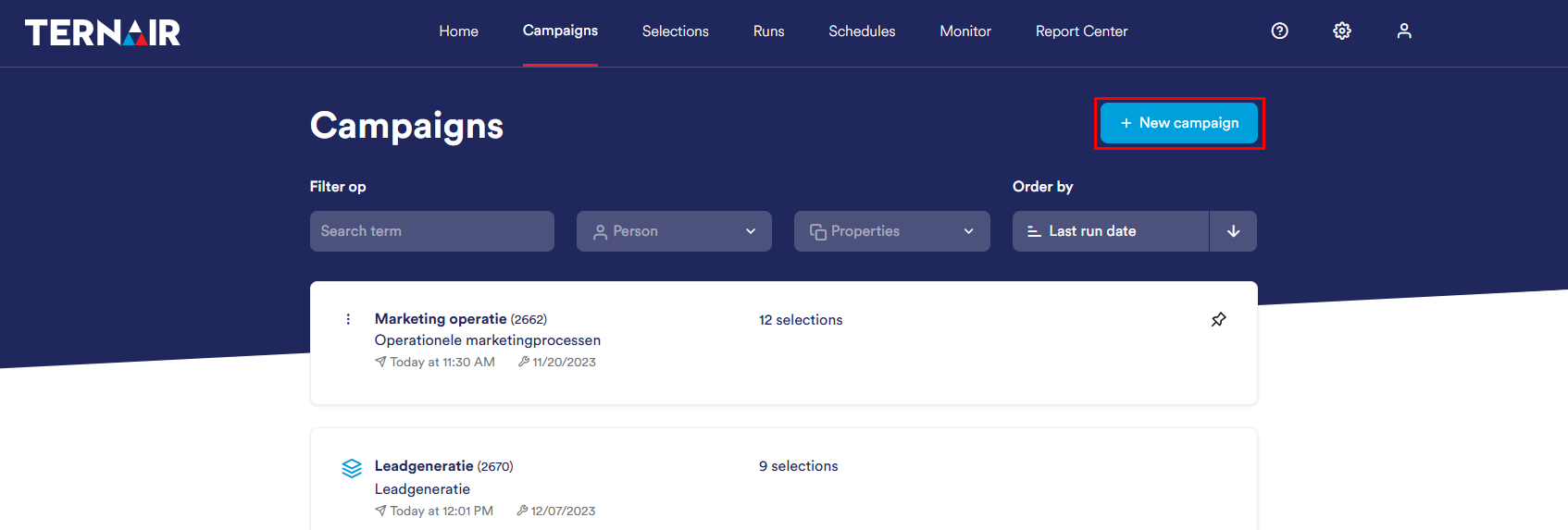Campaign createëren | Ternair Campaign