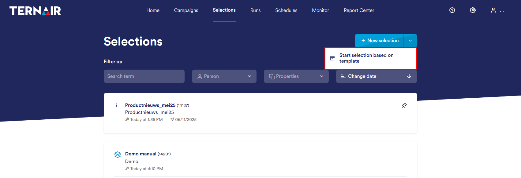 Selectie gebaseerd op een template | Ternair Campaign