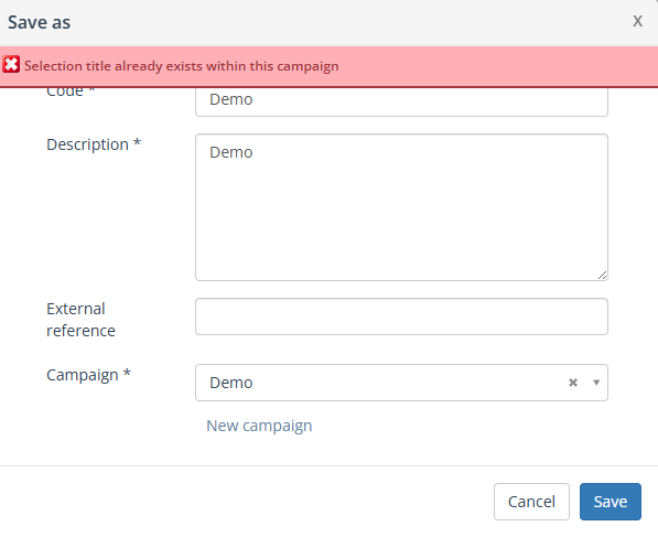Foutmelding selectie opslaan | Ternair Campaign
